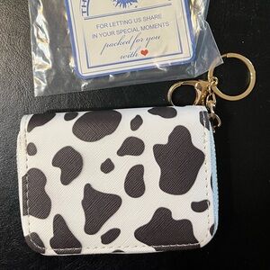 Cow print wallet with keychain and clip-New